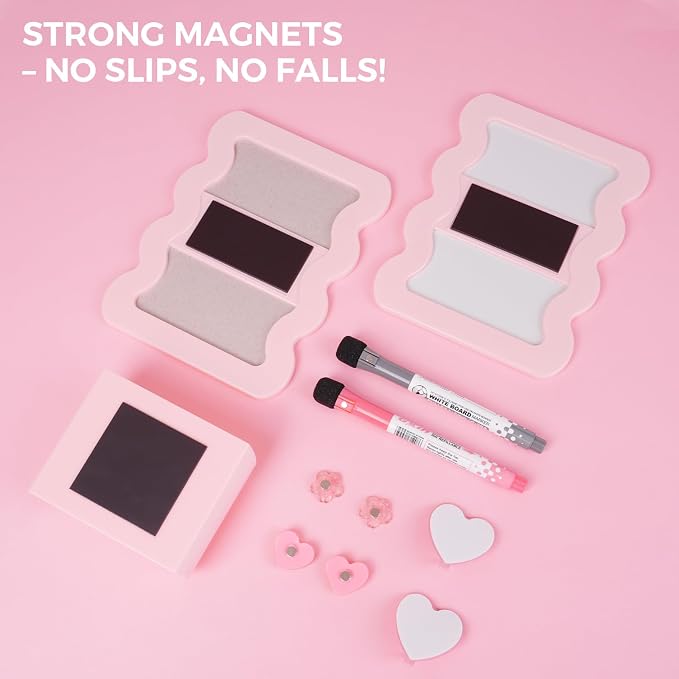 SKYDUE Locker Accessories Kit for Girls - Includes Locker Shelf, Rug, Wallpaper, Magnetic Mirror, Whiteboard, Pen Holder, Magnets, Stickers, Hooks, Pink Locker Decor & Organizer Set, 15 Piece