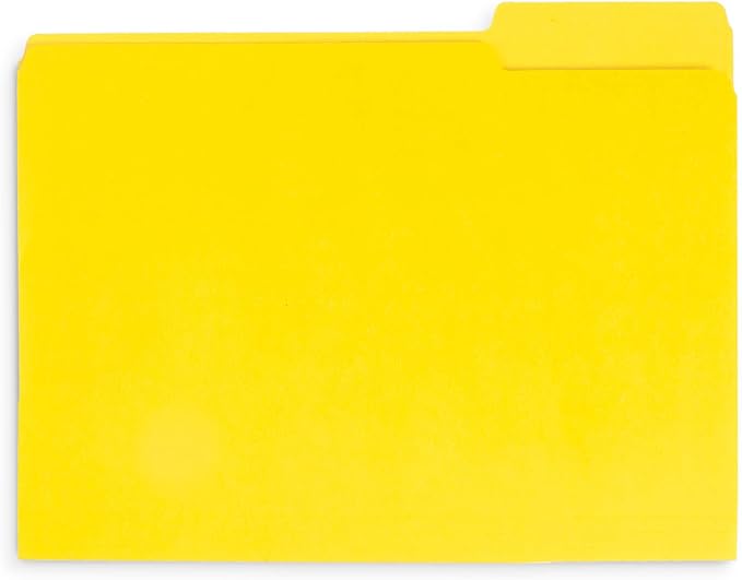 File Folder, 1/3 Cut Tab, Letter Size, Yellow, 200 per Box
