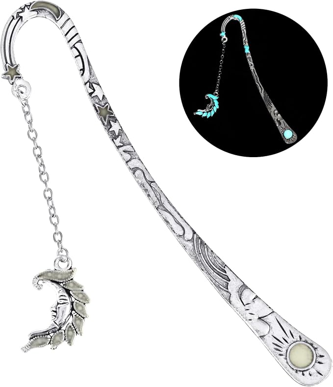 Jeffdad Luminous Moon and Stars Butterfly Bookmark, Glow in The Dark Fantasy Bookmark Gifts for Women Girls, Cool Reading Lovers(Silver Moon)