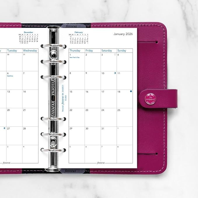 Filofax Calendar Diary Refill, Personal/Compact Size, Month-to-View, White Paper, English, 2026 (C68410-26)