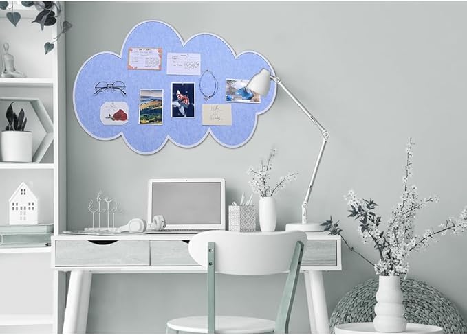 1Pcs Cute Bulletin Board for Walls, 35.4x23.6Inch Cloud Felt Pin Boards Self-Adhesive Vision Boards Decorative Pin Board for Wall Office Home Photos Memos Messages(Blue)