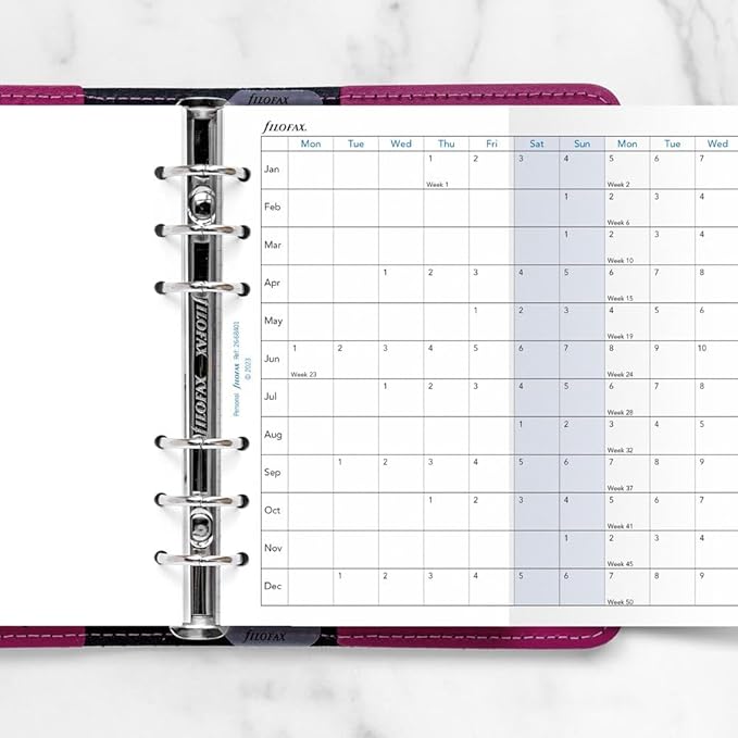Filofax Calendar Diary Refill, Personal/Compact Size, Horizontal Year Planner, White Paper, English, 2026 (C68401-26)