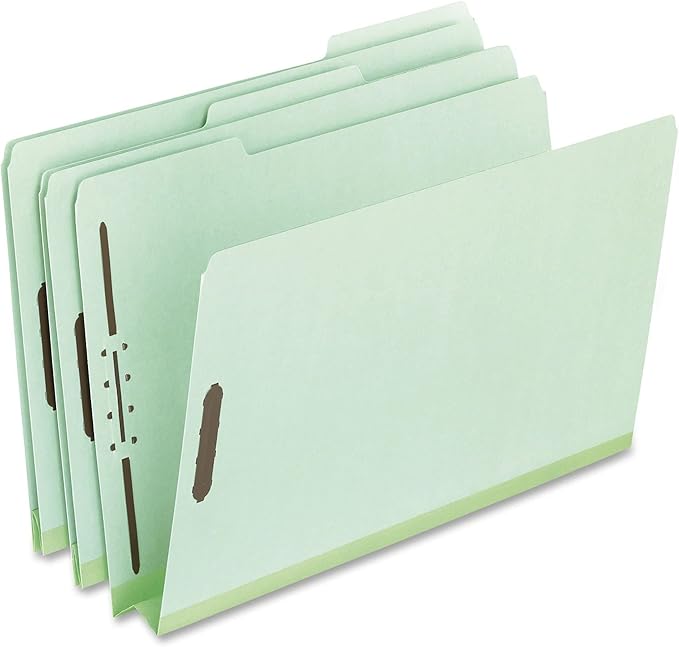 Pendaflex 17186 Pressboard Folders, 2 Fasteners, 2" Expansion, 1/3 Tab, Legal, Green (Box of 25)