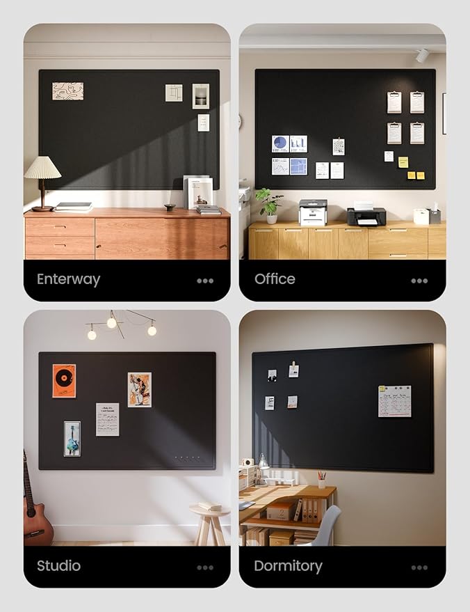 Fluxynara Large Bulletin Board, 70.8" x 47.2" Cork Board Alternative with 48 Safe Removable Adhesive Tabs, Foldable Felt Pin Board for Home Office, Classroom, Bedroom,Entryway for Walls—Black