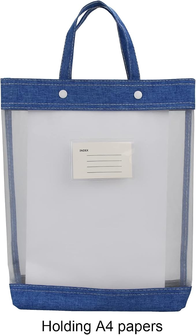 Nylon Document Bag with Handle Light Transparent Mesh File Tote Bag Pouch for Carrying Books Papers (1, Blue)