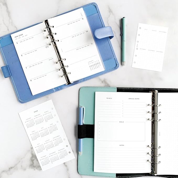Filofax Calendar Diary Refill, Personal/Compact Size, Week-to-View, Minimal Diary Pack, White Paper, Multilingual: Five Languages, 2026 (C68490-26)