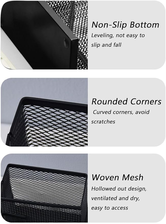 Desk Organizer Desktop Mesh Pen Pencil Holder Caddy with 4 Compartments, Office Home School Classroom Accessories Cool Supplies