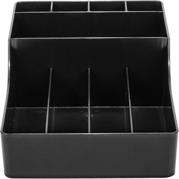 Restaurantware Restpresso Coffee Bar Organizer, 1 Count Durable 9 Compartments, Compact Size, Black Plastic Tabletop Coffee Supplies Organizer For Homes, Office Spaces, Breakrooms, and Lounges