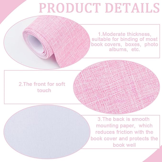CRASPIRE 51 x 11.8inch Linen Book Cloth for Book Binding Fabric Surface Paper Backed Bookcover Album Scrapbooking Archival DIY Covering Protector Bookcloth Bookbinding Supplies Pink