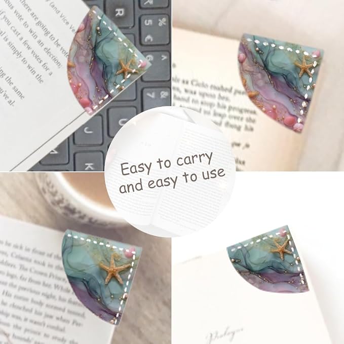 2PCS PU Leather Bookmarks 3.5x3.5 Inch Starfish Pearl Ocean Design | PU leather bookmarks for books with starfish pearl design for beach reads, travel diaries, planners and coastal style fans