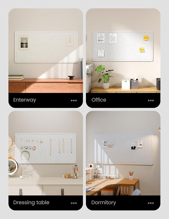 Fluxynara Bulletin Board, 35" x 17.5" Cork Board Alternative with 12 Safe Removable Adhesive Tabs, Foldable Felt Pin Board for Home Office, Classroom, Bedroom,Entryway for Walls— Light Gray