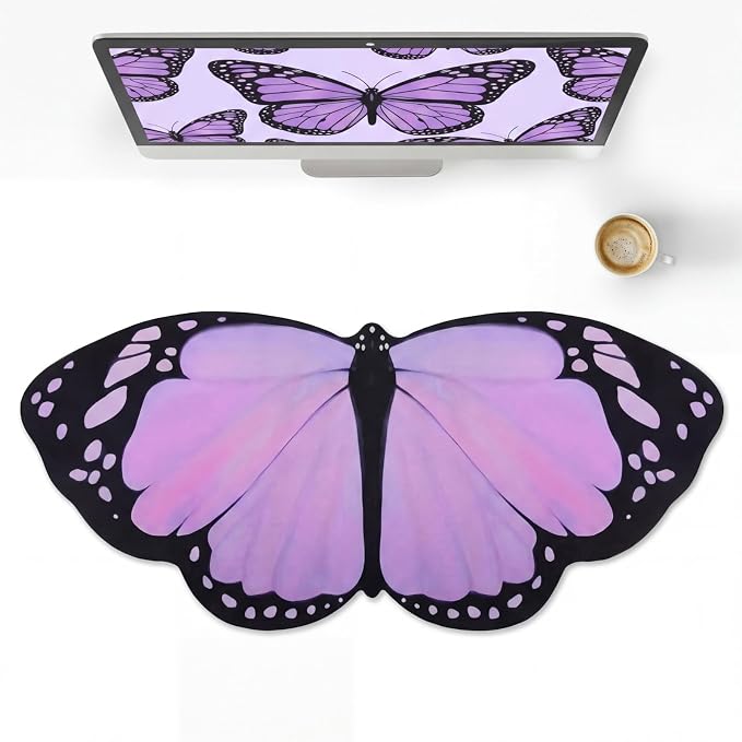 Tellegloww Large Purple Butterfly Gaming Mouse Pad Desk Mat Decorative Butterfly Keyboard Desk Mat with Non-Slip Base Purple Table Accessories for Office Home Study 35.43 x 15.75 Inches