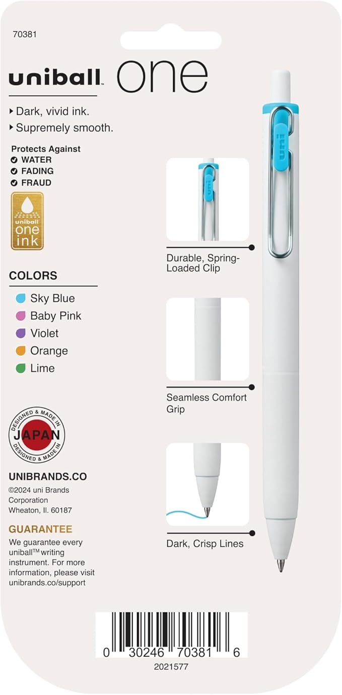 uniball one Retractable Gel Pens, Medium Point (0.7mm), Assorted Ink, 5 Pack