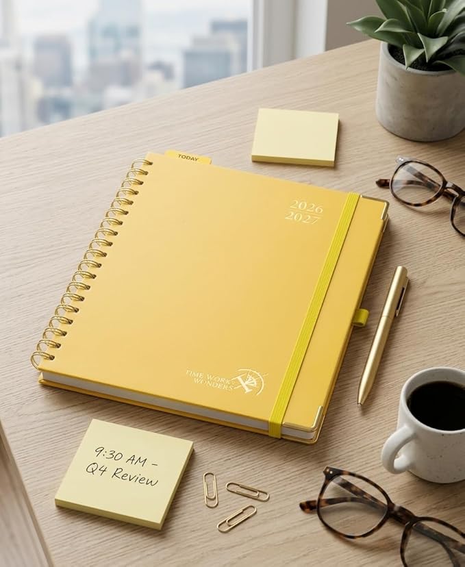 POPRUN 2026-2027 Academic Year Weekly and Monthly Planner Calendar,Jul 2026 - Jun 2027,10" x 8", Daily Agenda Book & Appointment Book with Hourly Schedule, Tabs, Hardcover, School and Office Supplies - Light Yellow