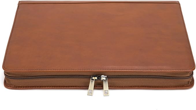 Personalized Genuine Leather Portfolio for Women and Men, Custom Engraved 8.5 x 11 Legal Padfolio, Zippered Notebook Laptop Organizer, Business Executive Folio for Work, Brown, Oil Tanned