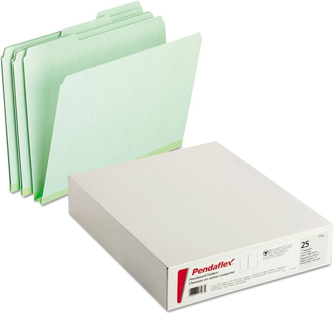 Pendaflex 17167 Pressboard Expanding File Folders, 1/3 Cut Top Tab, Letter, Green (Box of 25)