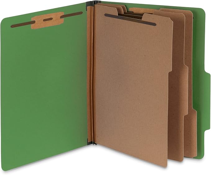 Blue Summit Supplies Green Classification Folders, 3 Dividers, Letter Size with 2 Inch Expansions, Use for Organizing Medical Records & Client Files, 10 Pack