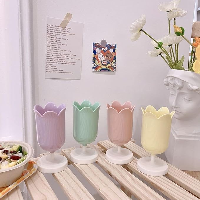 Tulip-Shaped Desk Organizer - Multifunctional Pen Cup with Cable Management for Office and School (Pink)