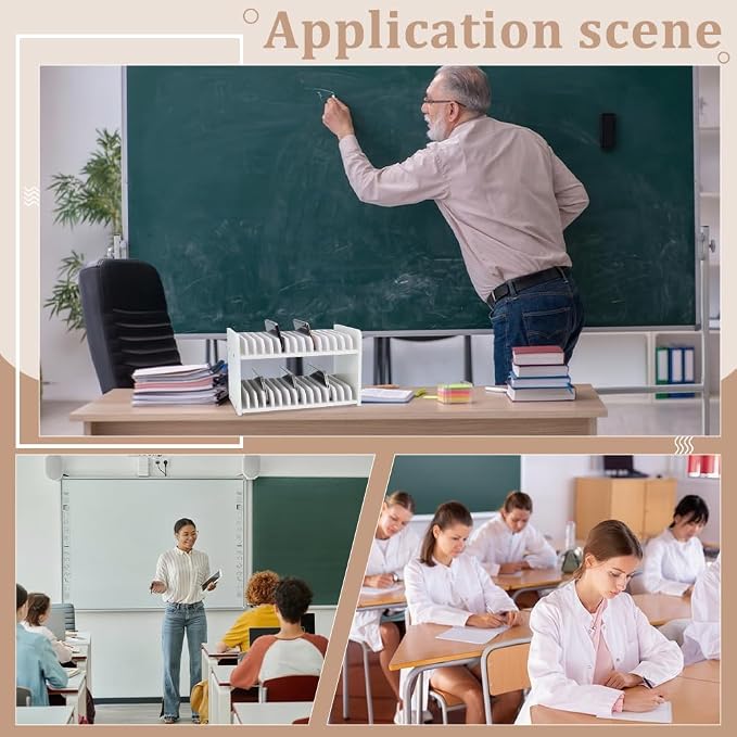 UNICRAFTALE Classroom Cells Phone Holder 30-Grid Wooden Cell Phone Storage Box Desktop Organizer Storage Box Adjustable Wooden Multiple Cell Phones Rack for Classroom Office