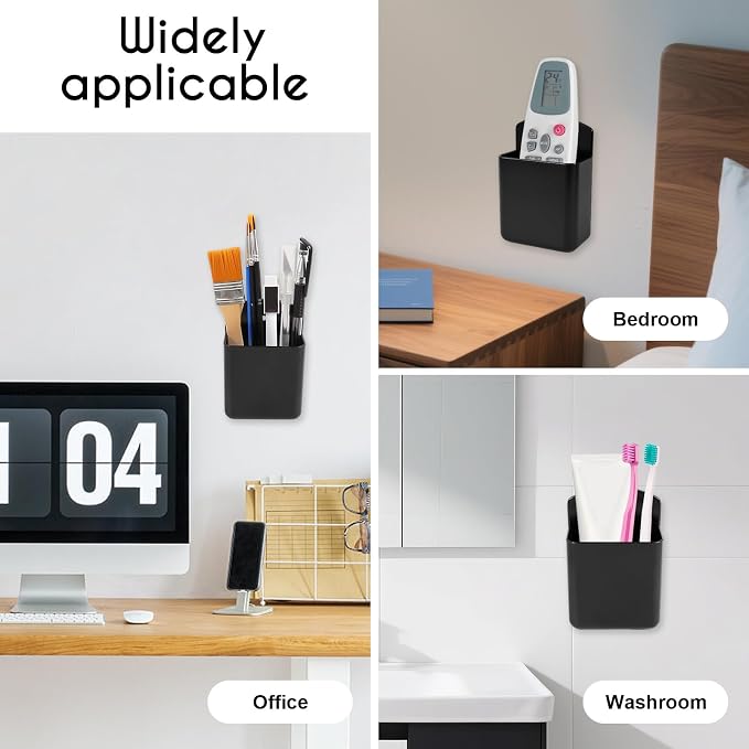 2 PCS Remote Control Holder Wall Mount, TV Remote Control Holder, Self Adhesive Pen Holder Organizers and Accessories for Home Office School (4, Black-4Pcs)