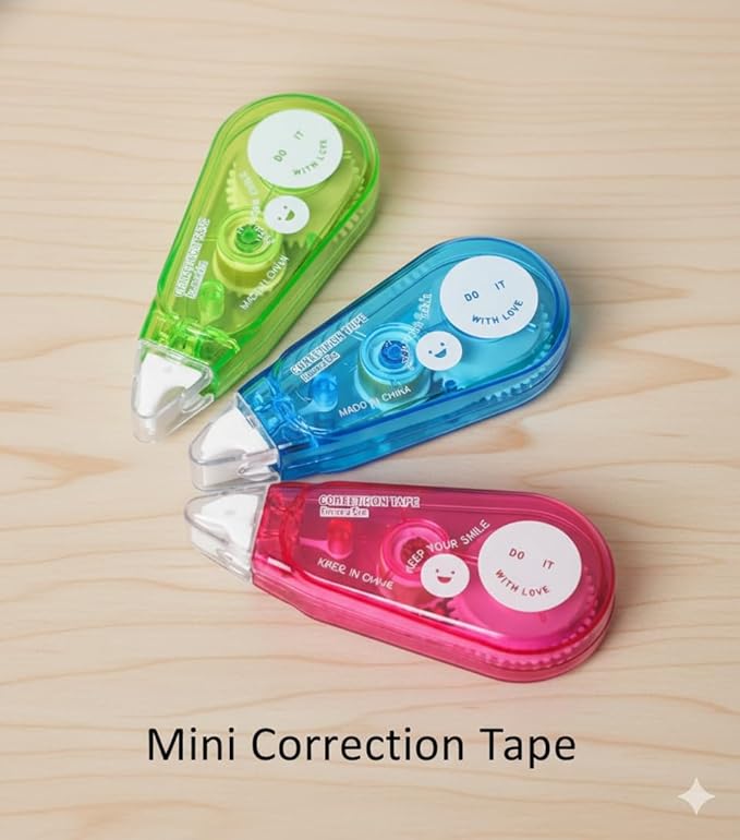 Correction Tape Mini with Cap, (Pack of 3), Compact White-Out Tape, Rotating Head for Smooth Application, 5mm x 16.4ft Each, Office & School Supplies