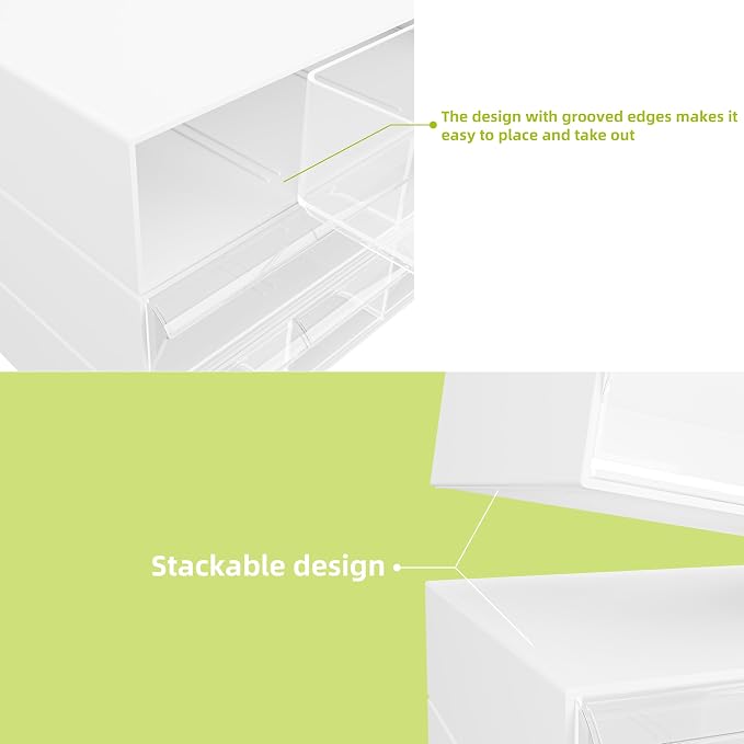 Gonice Desk Organizer 3 Tier Stackable Storage Drawers with 6 Compartments, White Plastic Stackable Supplies Drawer Organizer for Office, Home, School