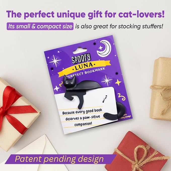 Spoofy 3D Bookmark - Adorable Bookmarks for Women, Durable & Lightweight Book Accessories for Reading Lovers, Unique Gifts for Women, Gifts for Book Lovers (Black Cat)