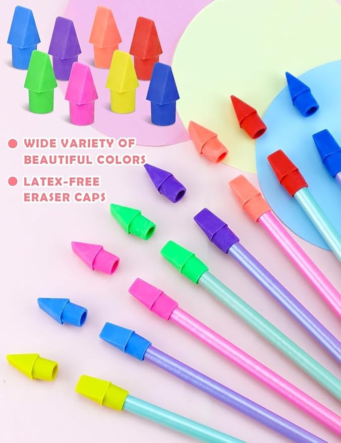 20PCS Colorful Pencil Eraser caps - Perfect as Pencil top Eraser for Students, Art Drawing, Teachers, and School or Office Supplies - Durable and Suitable for Both Kids and Adults