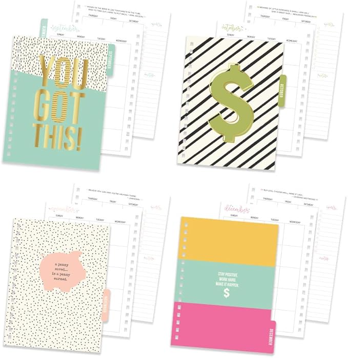 Pukka Pad, Carpe Diem Budget Planner Spiral Bound Notebook with 12 Month Calendar, Dividers, Inserts, and Sticker Sheets – Features Savings Goals & Tracker, Financial Overview, and Bank Information