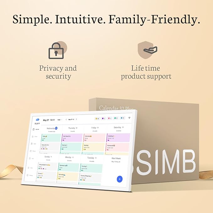 BSIMB 32 Inch Digital Calendar Wall Touch Screen - Chore Chart, Meal Planner, Rewards System, Photo Display, Smart Electronic Calendar Interactive Hearth Display for Family Schedules Seamless Scheduling White