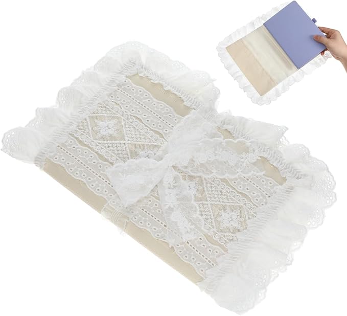 Tofficu Fabric Book Cover with Lace Trim and Bow, A5 (5.9 x 8.3'') Vintage Cloth Book Sleeve Protector for Paperbacks, Notebooks, Bible and Planners, Aesthetic Reusable Wrap for Reading Lovers, Beige