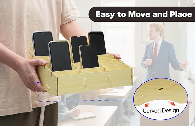 HengTianMei Classroom Cell Phone Holder, 24 Grid Cell phone Storage Box for Student Management, Wooden Calculator Organizer Caddy for School Office(24 Grid)