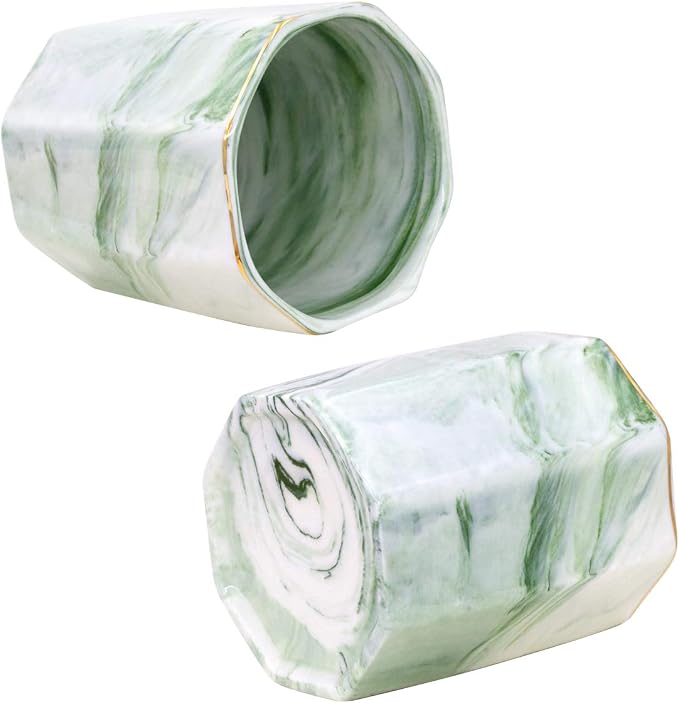 Pencil Holder, Pencil Cup for Desk, Makeup Brush Holder Cup, Cute Pencil Stand Marble Decorative for Kids Durable Ceramic Desk Organizer for Office, Classroom, Home, Green Marble