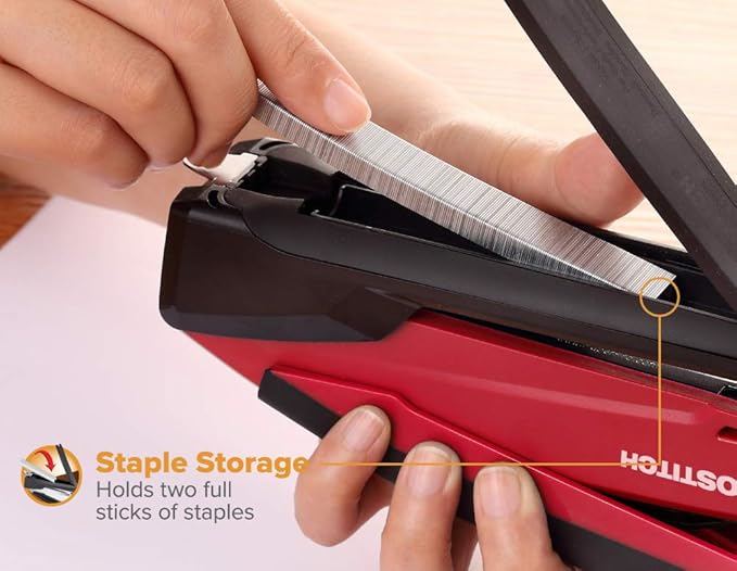 Bostitch Office EZ Squeeze 20 Sheet Standard 3 Hole Punch, Metal Construction & Executive 3 in 1 Stapler, Includes 210 Staples and Integrated Staple Remover,20 Sheet Capacity, Red