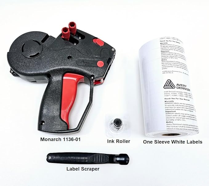 Monarch 1136 Price Gun 1136-01 - Includes Sleeve of Genuine White Labels, Label Scraper & Ink Roller - Two Line Labeler