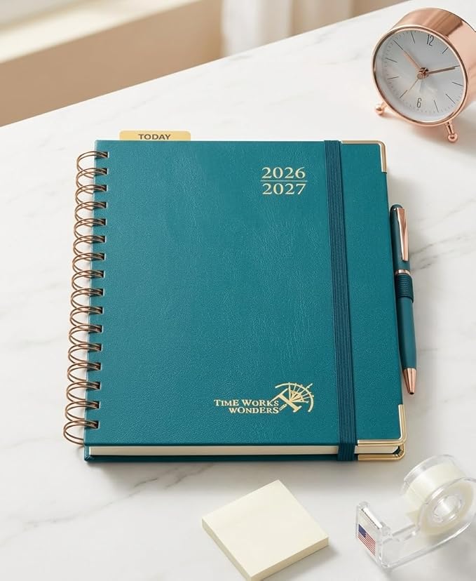 POPRUN 2026-2027 Monthly Planner, 18 Month Calendar (July 2026-Dec 2027), 6.25" x 8.5" A5 Spiral Hardcover Organizer with Dotted Note Pages, Professional Appointment Book for Business Office, Students & Teachers - Pacific Green