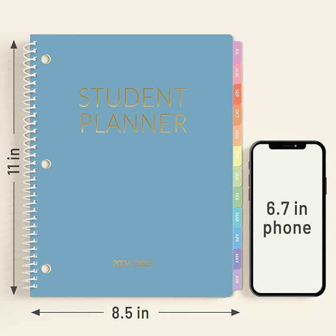 Student Planner 2026-2027, SUNEE Academic Weekly & Monthly Plan Book, Jul. 2026 - Jun. 2027, 8.5"×11" School Planner, Lesson Plan Book with Week's Goals, Bookmark, Monthly Tabs, 3-Hole Punched, Blue