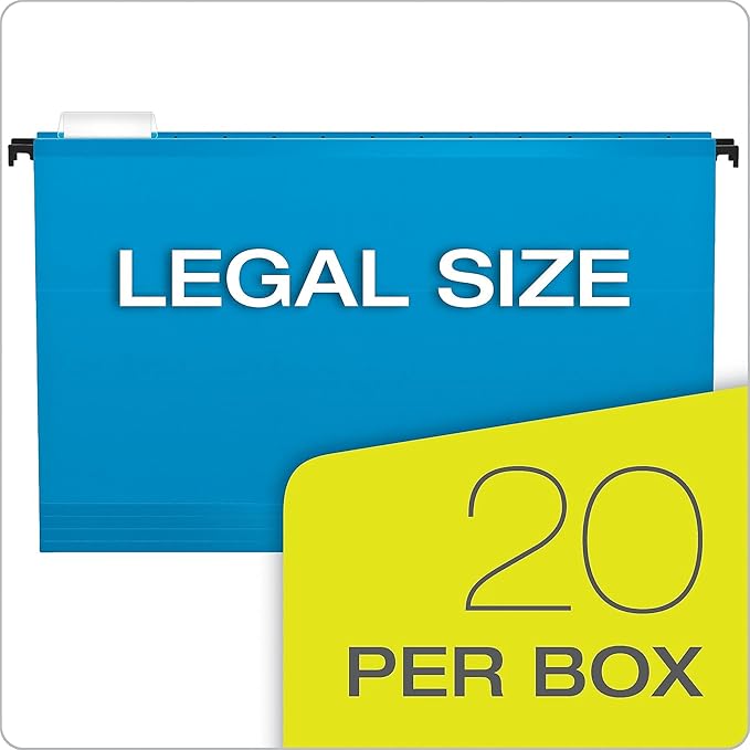 Pendaflex SureHook Reinforced Hanging Folders, Legal Size, Assorted Colors, 1/5 Cut, 20/BX (6153 1/5 Asst)