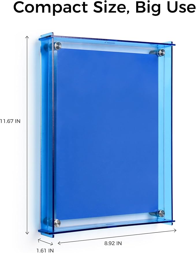 TOWON 9x12 Inch Blue Acrylic Dry Erase Board & Photo Frame, Wall Mount Reminder Whiteboard with Slide-Lock Design for Home Office, Kitchen and Dorm Décor | 4 Dual-Tip Markers and Double-Sided Eraser