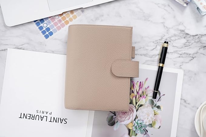 Moterm Personal Luxe Rings Planner - Genuine Leather Binder Organizer (30mm Ring, Pebble-Taupe)