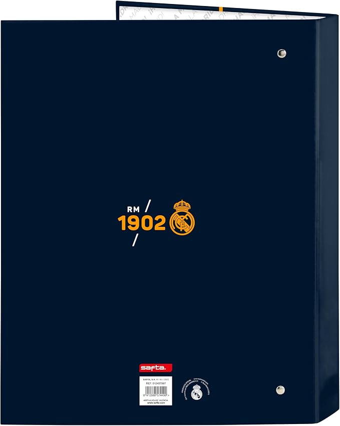 Safta Real Madrid 2nd Team 24/25 – Folder with 4 Rings, Ideal for Children of Different Ages, Comfortable and Versatile, Quality and Resistance, 26.5 x 33 cm, Navy Blue