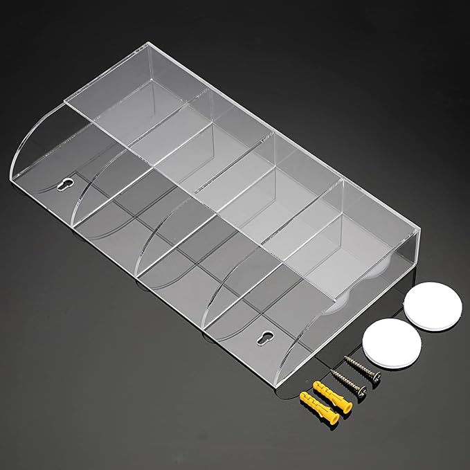 Hipiwe Wall Mount Remote Control Holder Clear Acrylic Media Organizer Remote Control Caddy Wall Pencil Holder Storage Box for Remote Control, Pens, Makeup, Key (4 Compartments)