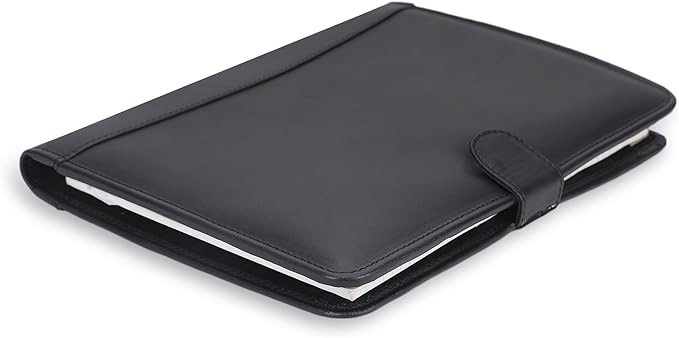 Leather Padfolio Legal Pad Portfolio Organizer | Handmade Executive Notebook Binder | Heavy Duty Full Grain Cow Hide Resume Interview Folio for Men Women, Rustic NoteBook Folder (Black)
