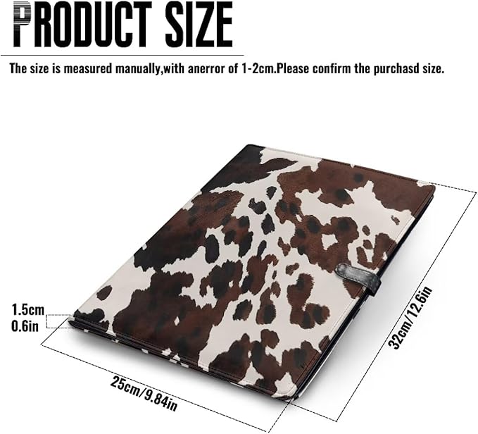 Cow Print Portfolio Folder, PU Leather Padfolio Business Document Organizers A4 Letter Size with Writing Pad for Interview Resume Conference Presentation