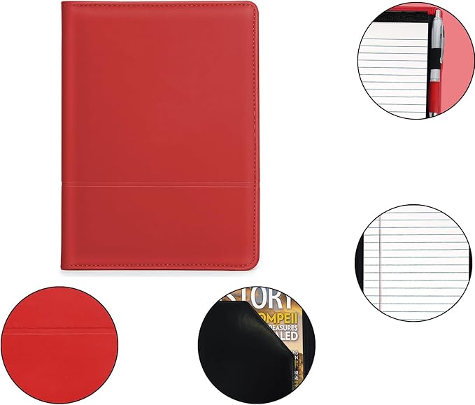 Padfolio/Portfolio Binder, Mini Padfolio Portfolio Binder 5 x 8 Legal Writing Pad, A5 Document Organizer Folder for Men Women, Red.