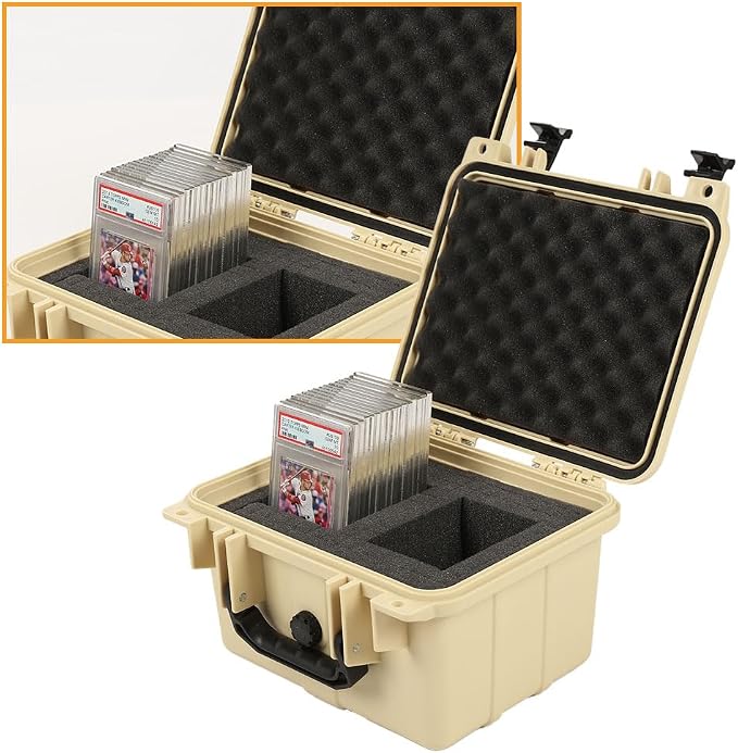 CROSSDESIGN Adjustable Organizer Case with Removable Dividers & Protective Foam for Camera, Storage Container for Tools Screws Craft Supplies, Storage Box for Collectible Cards, Beige Medium