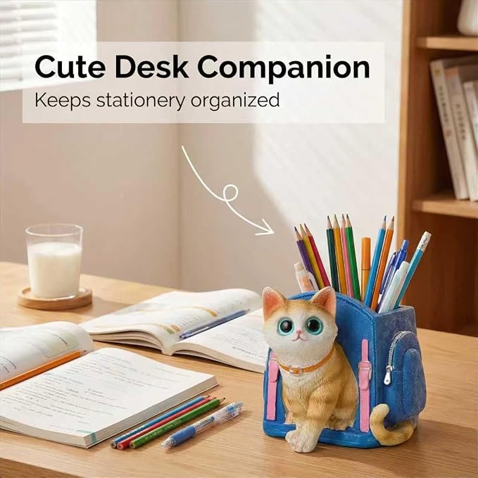 Cute Lucky Cat Pen Holder for Desk, 2026 New Cat Pencil Holder, Cat Lover Gifts for Women, Cat Desk Accessories Decor for Home Office School, Gifts for Cat Lovers