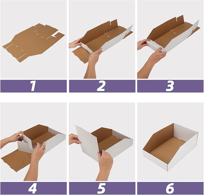 EXYGLO Cardboard Storage Bins Assorted Sizes, 35 Mixed Pack Cardboard Boxes,18 Pack 12x4x4.5, 12 Pack 12x6x4.5, 5 Pack 12x8x4.5 Corrugated Organizer Bins for Pantry, Shelves, Garage, Office, Shop
