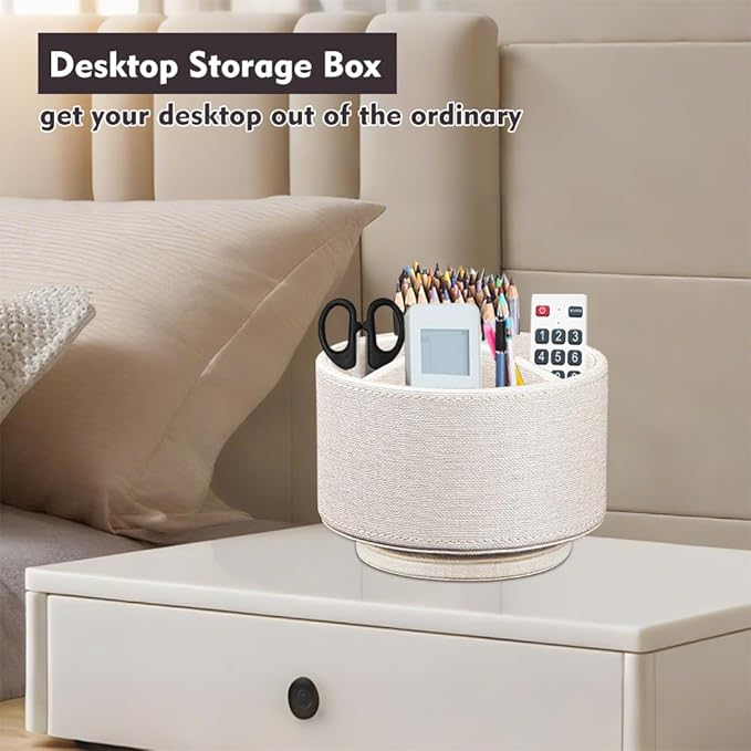 360°Rotatable TV Remote Control Holder with 4 Compartments, Bedside Table Remote Caddy, Desktop Storage Box, Office Desk Accessories, Art Supply Organizer for Controllers, Makeup Brush, Home Décor