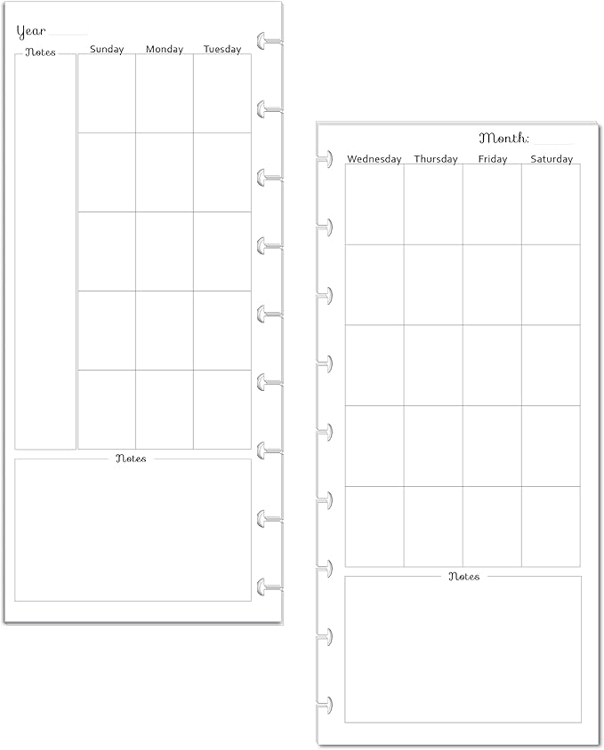 Undated Monthly Calendar Refills for Letter, Junior, Classic, Skinny, Mini size Discbound Planners Fİtts Happy Planners Levenger Circa TUL Staples Arc Notebook Office (9-Disc, 4.1"x9.25", Flora)